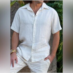 American Rag White Linen Blend Short Sleeve Button-Up Shirt – Men’s Large NWT